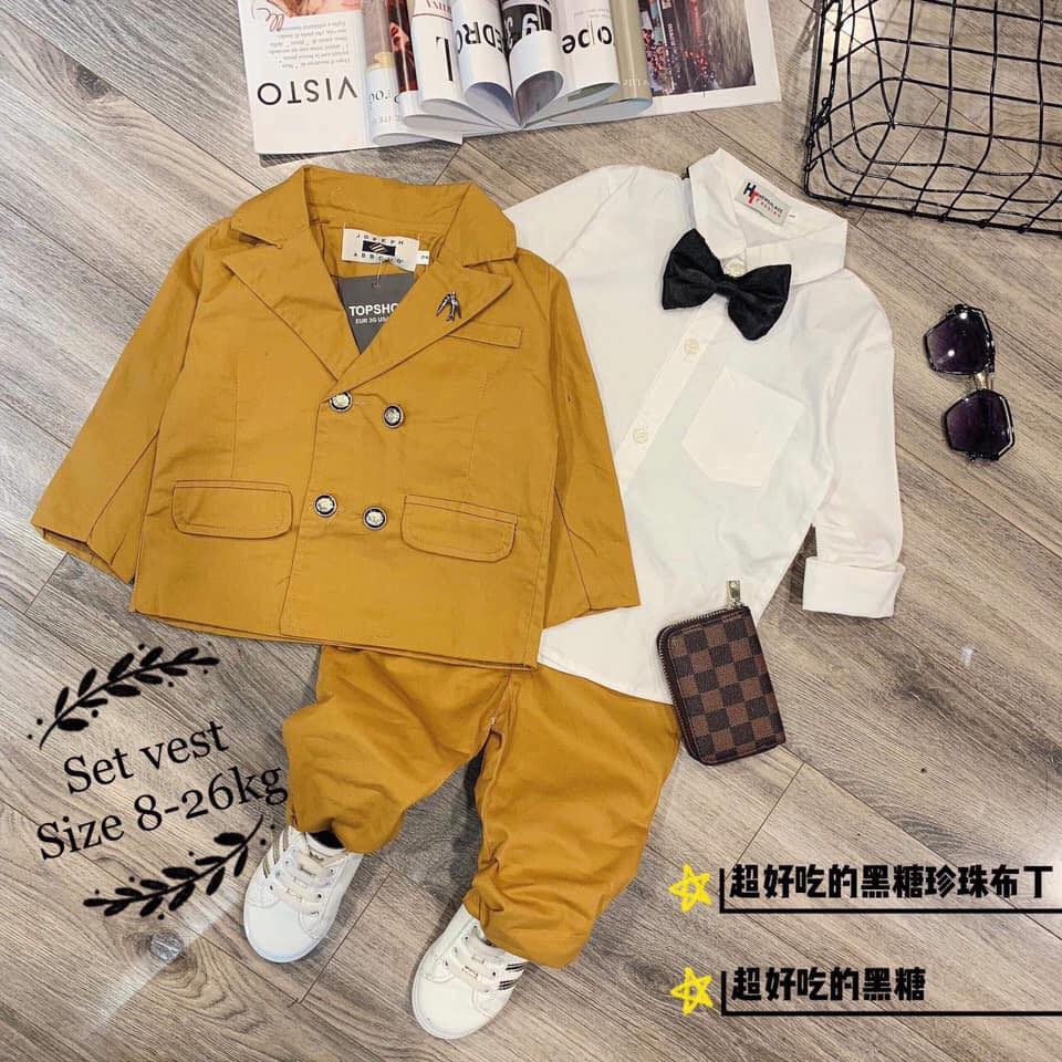 Set Vest kaki màu 4 món cho bé trai