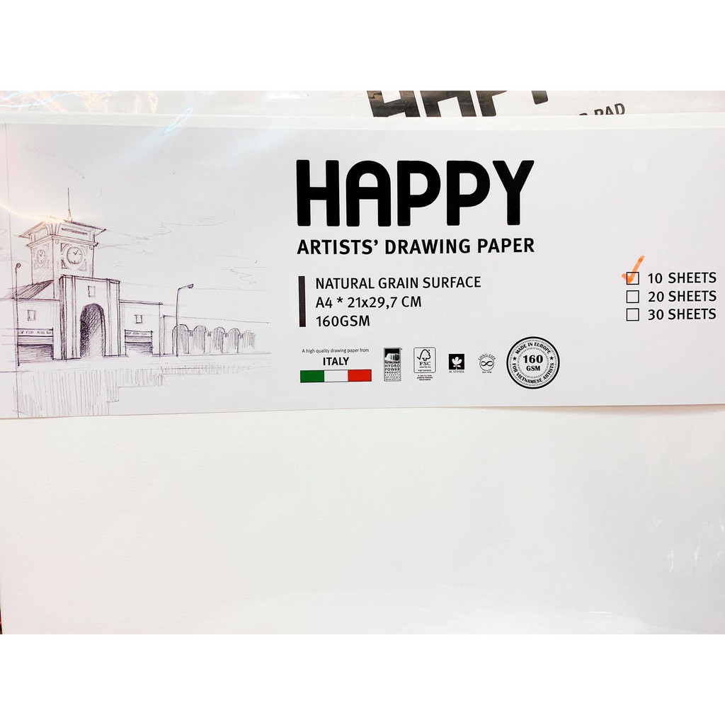 Giấy vẽ chì Happy 160gr túi 10 tờ