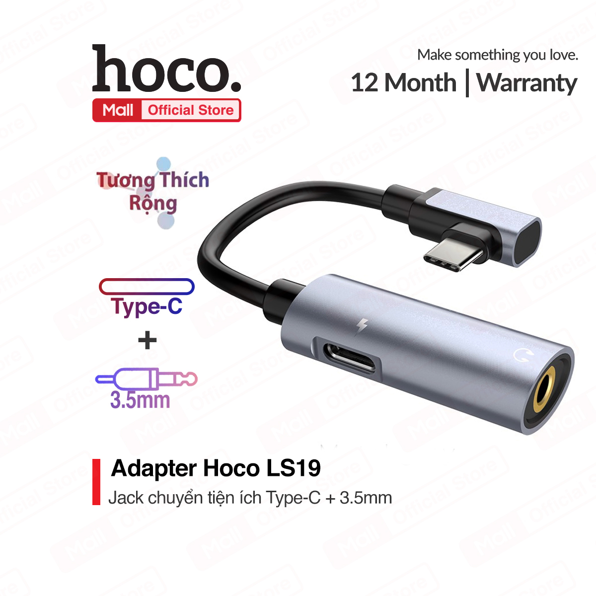 [HCM]Cáp chuyển đổi Hoco LS19 từ USB Type-C sang USB Type-C + Audio 3.5mm