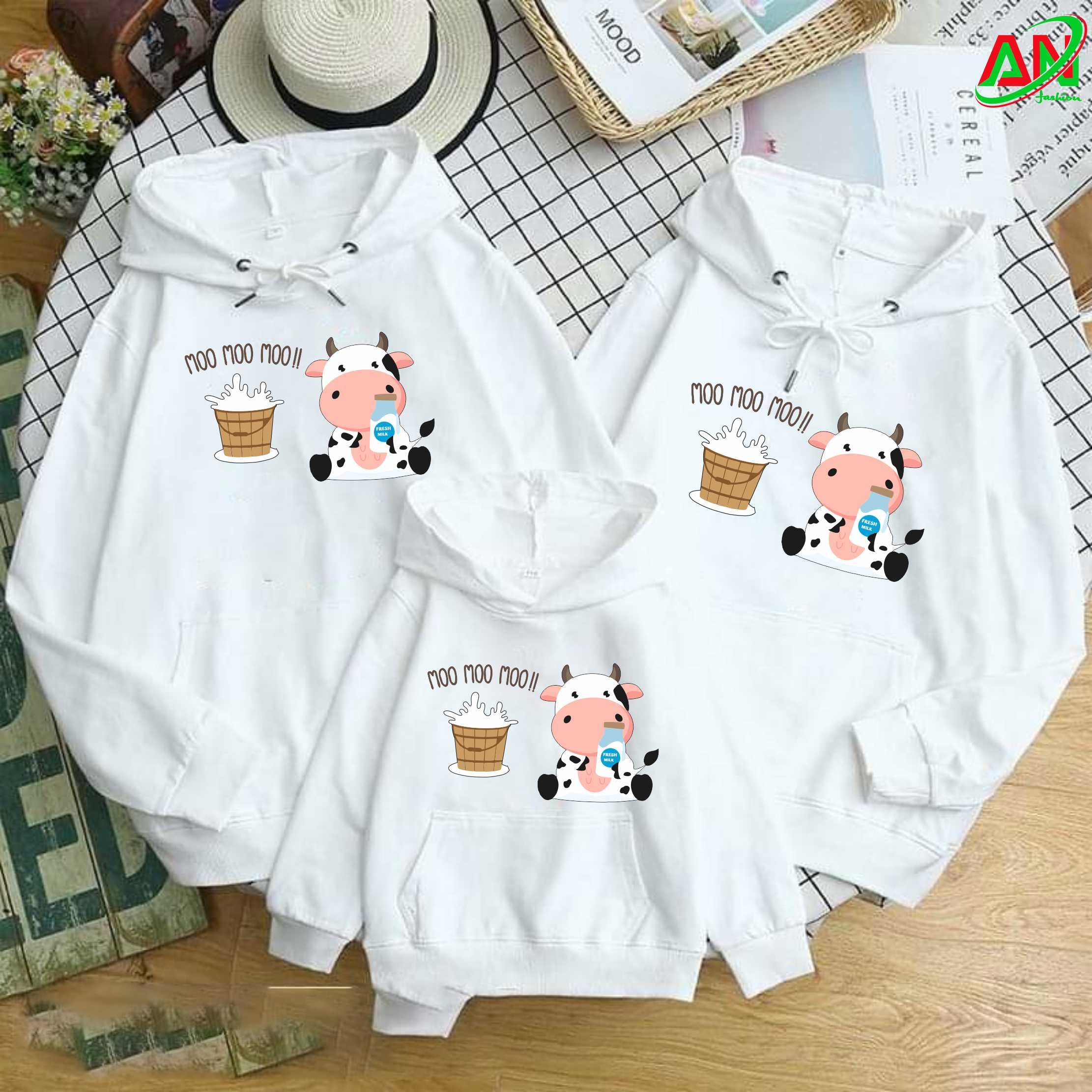 [sĩ] Áo BÒ SỮA HOODIE gia đình -đôi cặp phom rông chất đẹp đủ size