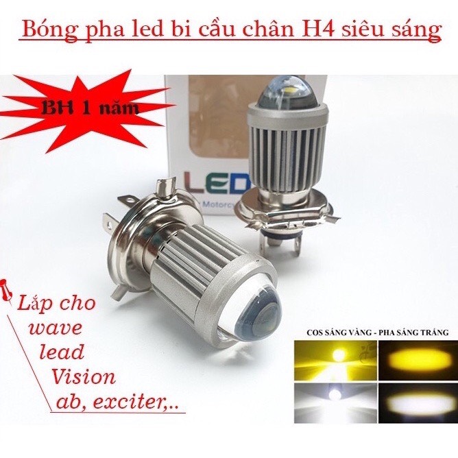 Đèn Led Pha 2 Màu Chân H4 Lắp Cho Mọi Dòng Ô Tô Xe Máy