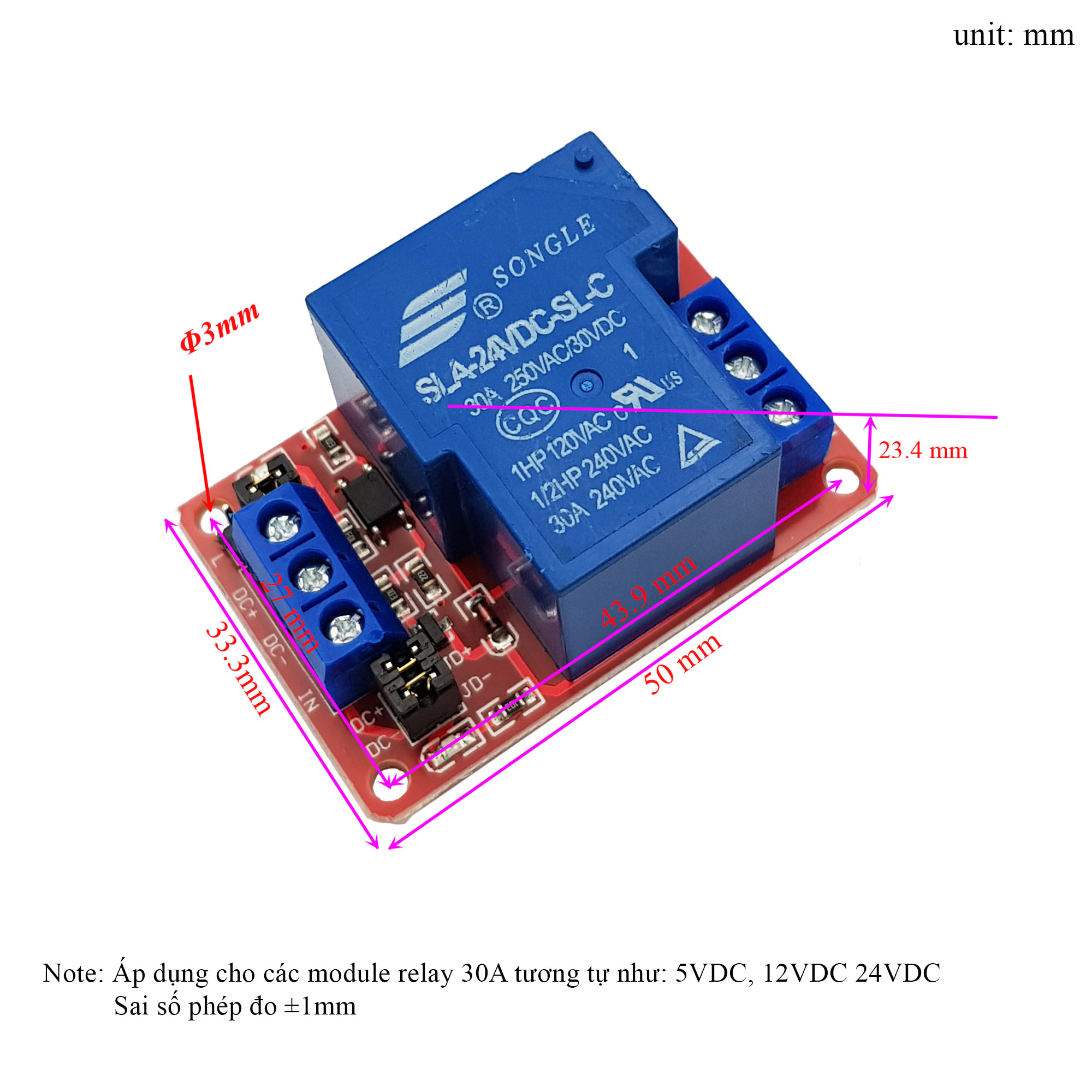 Module 1 Relay Với Opto Cách Ly Kích H/L 24V 30A