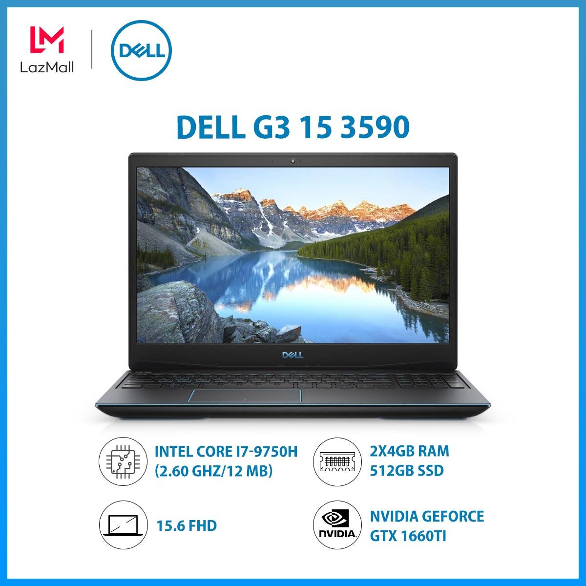 Laptop Dell G3 15 3590,Intel Core i7-9750H (2.60 GHz/12 MB/2x4GB RAM/512GB SSD/6GB NVIDIA GeForce GTX 1660Ti/15.6 FHD/Finger/WL+BT/McAfee MDS/Win 10 Home/1Yr) - Hàng Chính Hãng