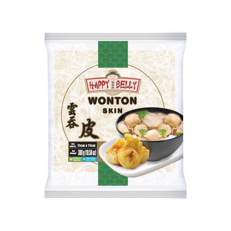 Vỏ Hoành Thánh Singapore Wonton Singapore Happy Belly 300gr32 lá/ Vỏ Hoành Thánh Wonton Skin - Nhập Khẩu Singapore