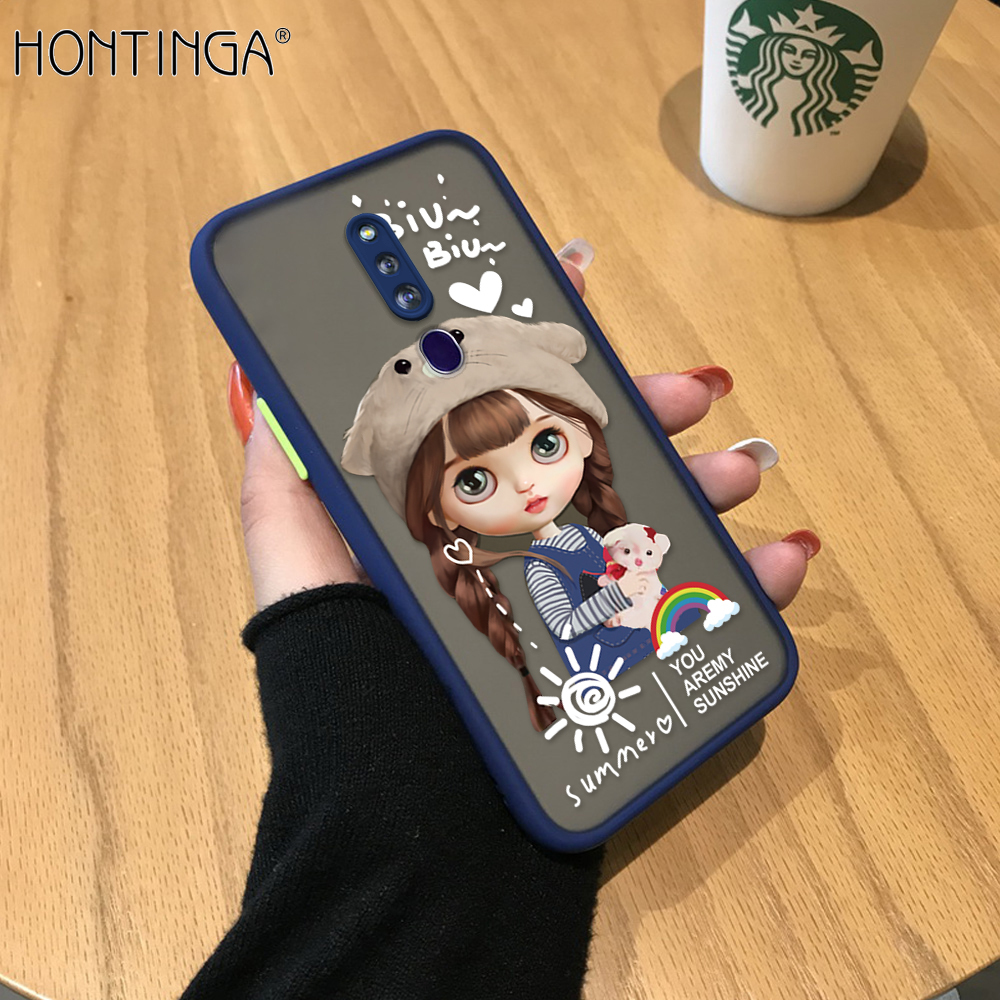 Hontinga Casing Case For OPPO F11 F11 Pro Case Cute Rainbow Girls Lovely Girl Frosted Transparent Hard Anime Phone Case Full Back Cover Casing Lens Camera Protector Cases Hard Case For Girls For Women