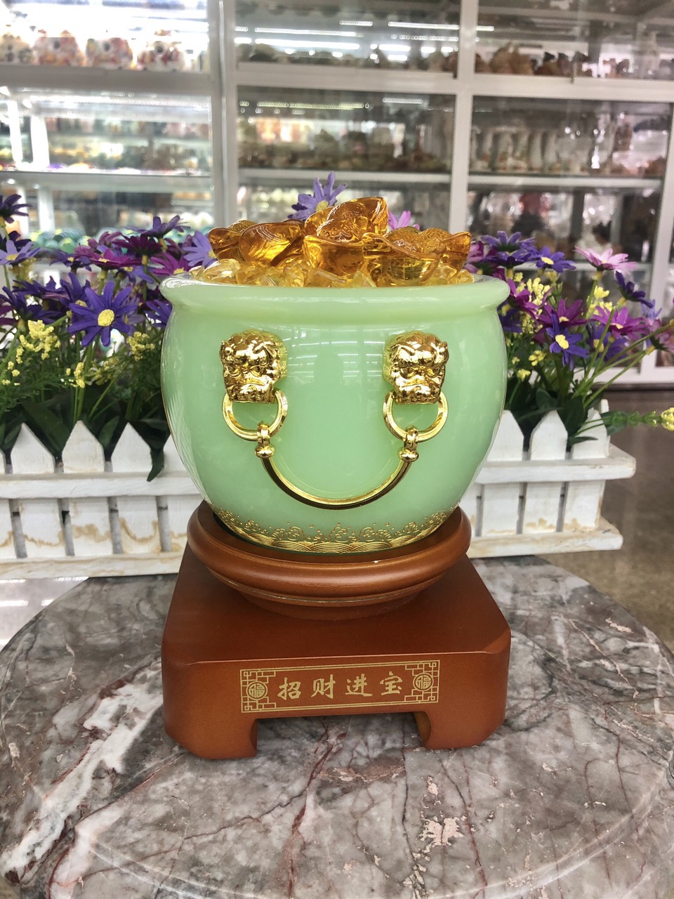 Hủ vàng, Bát Tụ Bảo, Bát tụ tài phong thủy đá ngọc cẩm thạch xanh chiêu tài lộc cho ngôi nhà của bạn - Cao 18cm