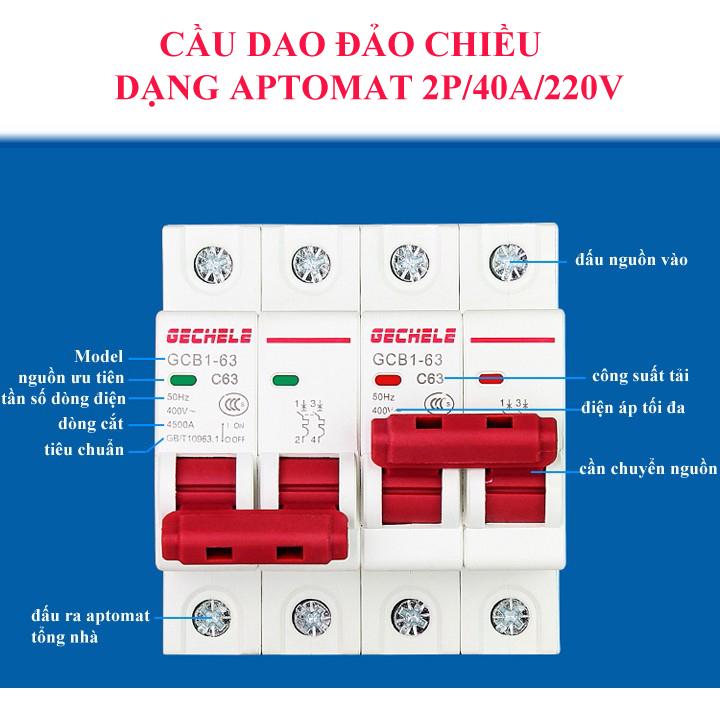 Át đảo chiều 40A/2P/220V Gechele cầu dao đảo chiều dạng aptomat.