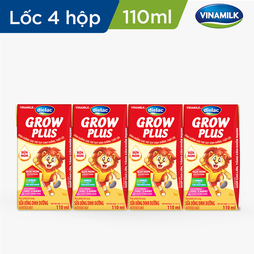 Thùng 48 hộp Sữa Non Vinamilk Dielac Grow Plus (Sữa Uống Dinh Dưỡng) 110ml - Sữa nước hỗ trợ Trẻ suy dinh dưỡng, thấp còi giúp trẻ Tăng cân cao khỏe