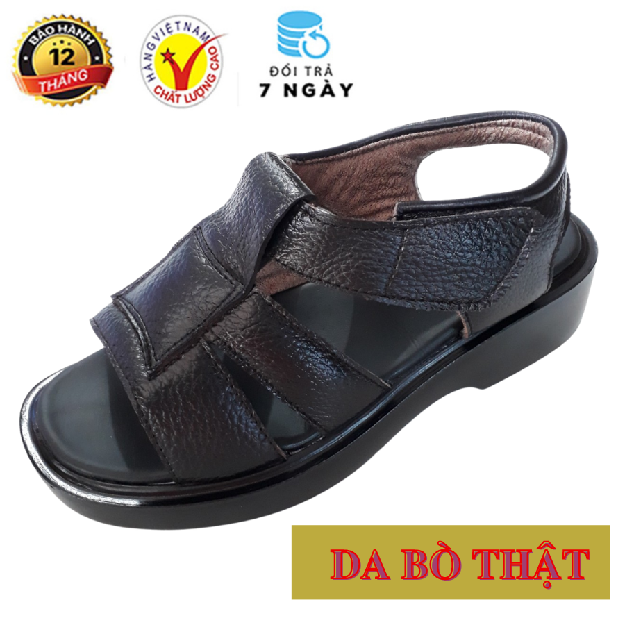 Giày xăng đan nam đế cao da bò thật cao cấp, dép quai hậu nam da bò hkt shop sd697