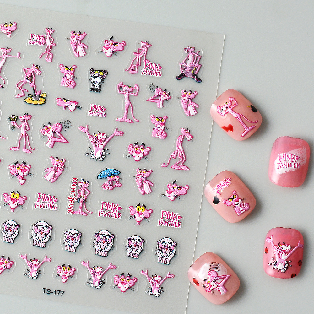 Sticker Lụa Nổi 5D | Báo Hồng | Hình Dán Móng Tay TS-177