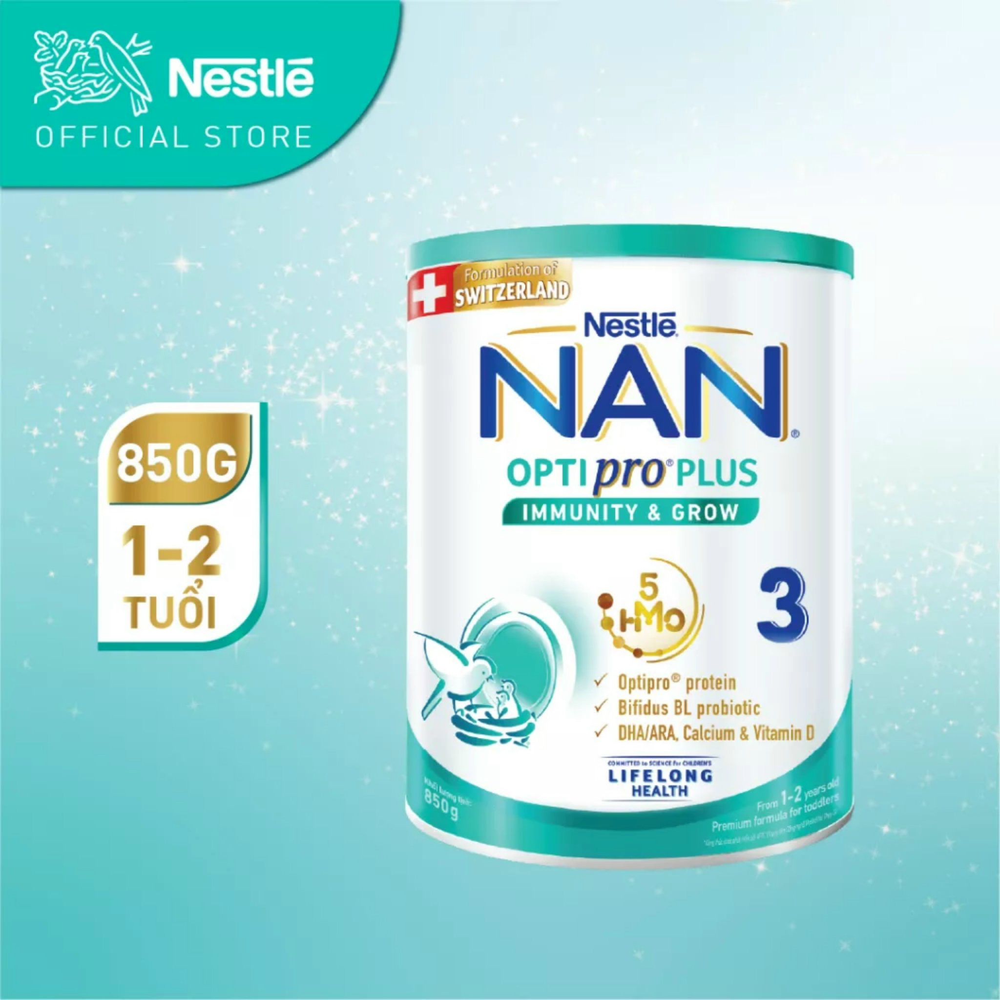 Sữa bột nestle nan optipro plus 3 hm-o. – hộp 850ggr-1600gr