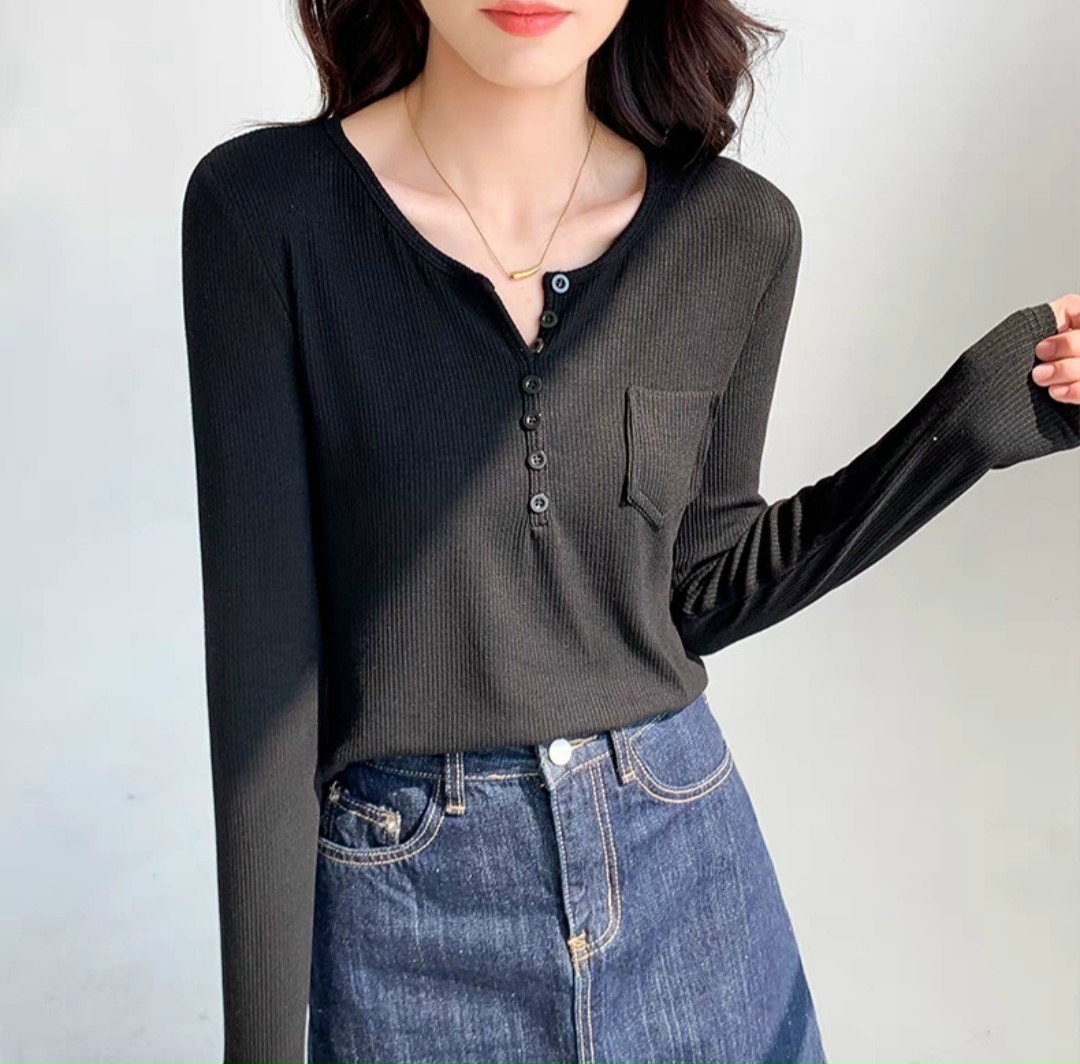 Áo thun gân tay dài cổ v vạt bầu freesize thun co dãn thấm hút mồ hôi màu trắng, đen, xanh mẫu mới bán chạy giá rẻ siêu hot quần áo thời trang giá kho sỉ