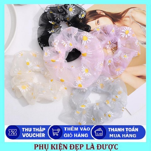 Buộc tóc hoa cúc vải lưới