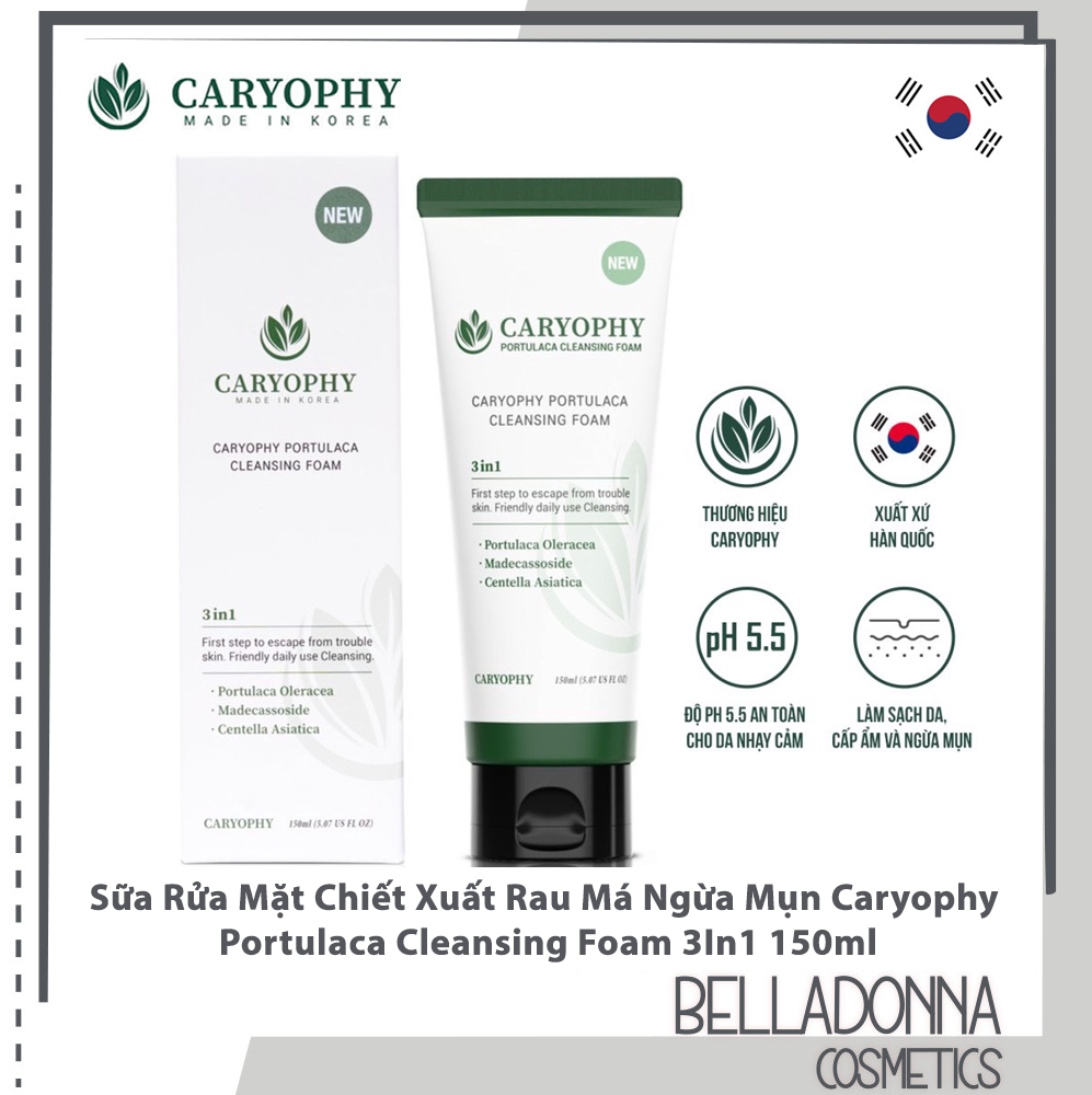 Sữa Rửa Mặt Ngừa Mụn Caryophy Portulaca Cleansing Foam 3In1