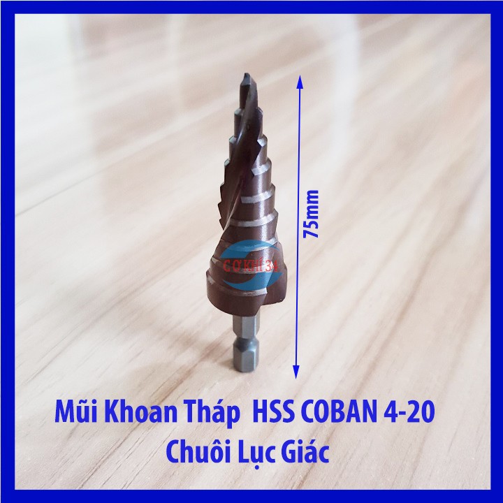 Mũi khoan bước, Mũi Khoan Tháp HSS coban 4-20 chuôi lục giác chuyên khoan inox