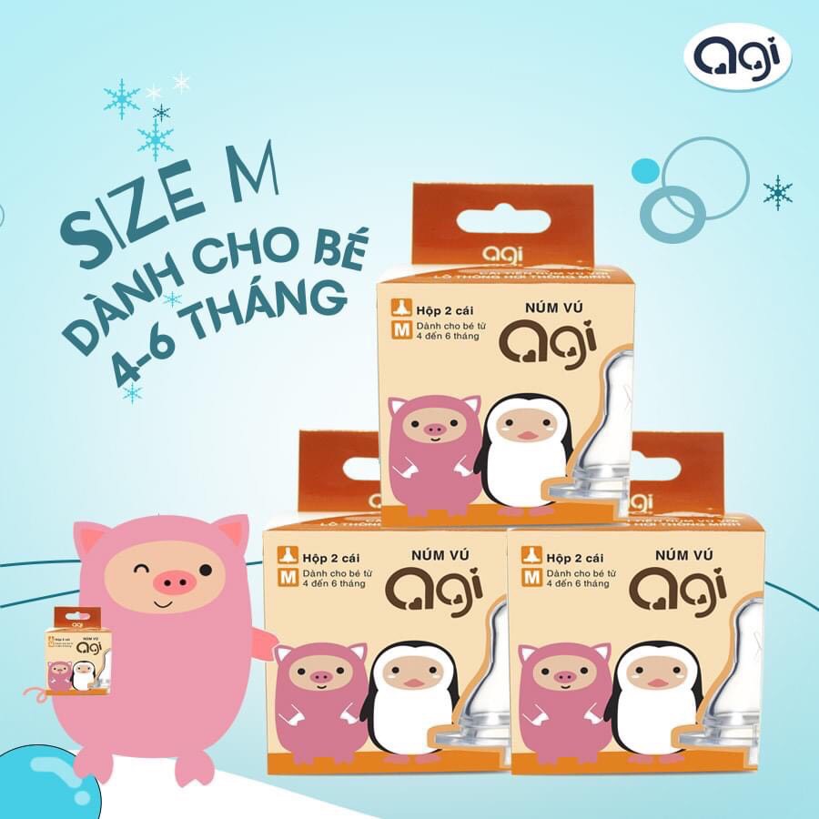 Núm vú bình sữa Agi silicon mềm cổ hẹp size S M L