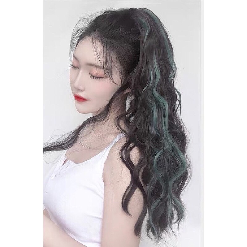 Tóc giả nữ đuôi tóc❤️FREESHIP❤️Tóc ngoạm xù light xanh