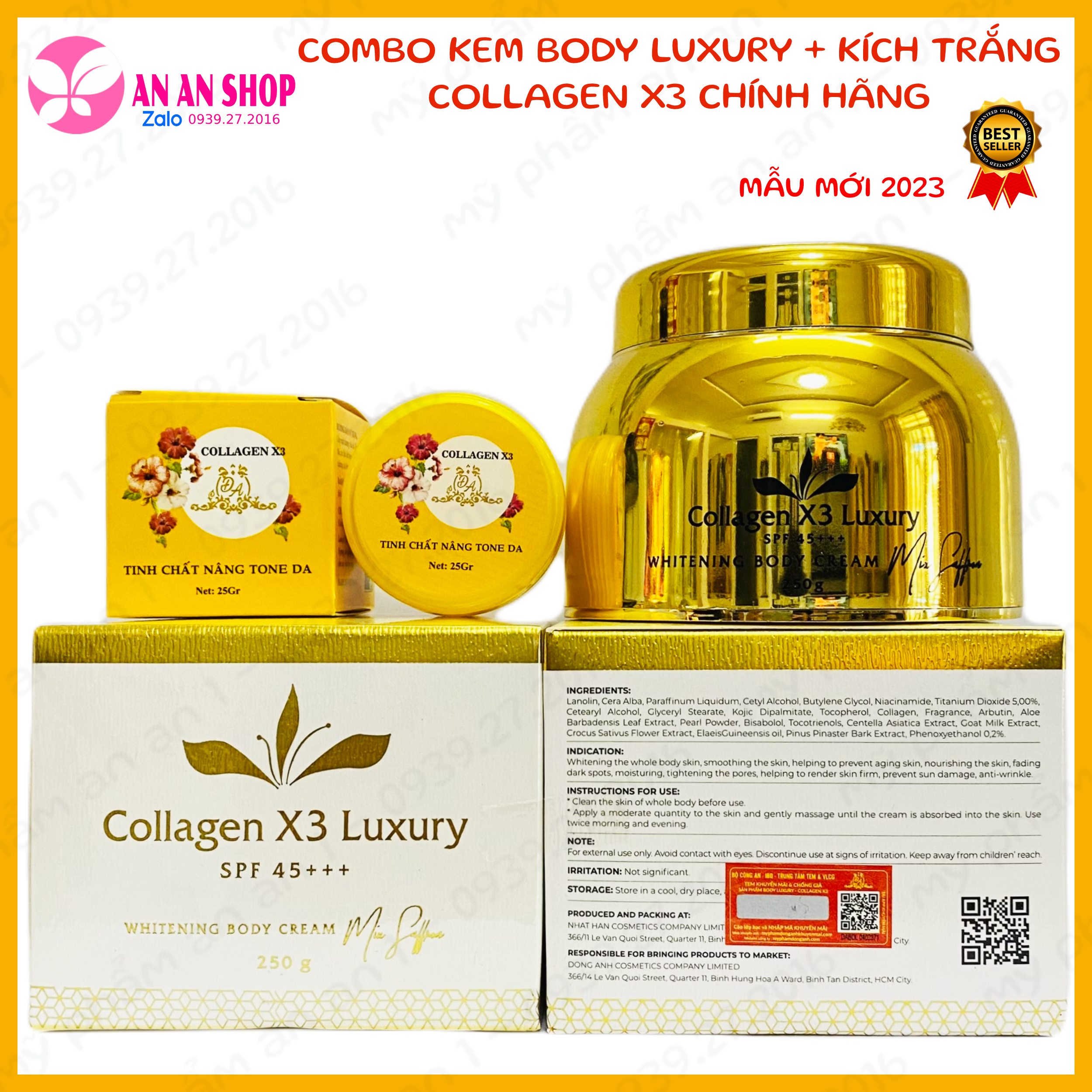 Combo Kem Body Collagen X3 Luxury Kích trắng Đông Anh Chính hãng - Kèm Phiếu bảo hành