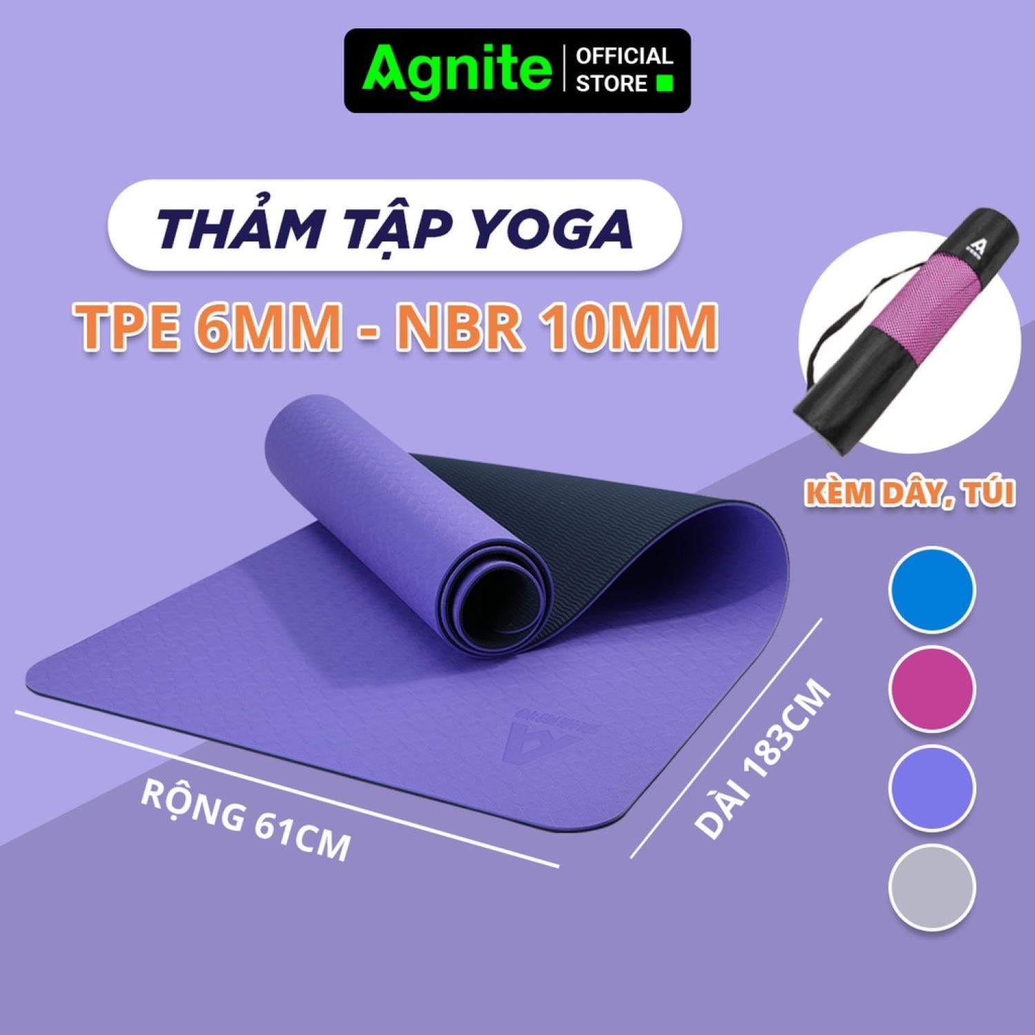 Thảm tập yoga, gym chống trượt Agnite 10mm