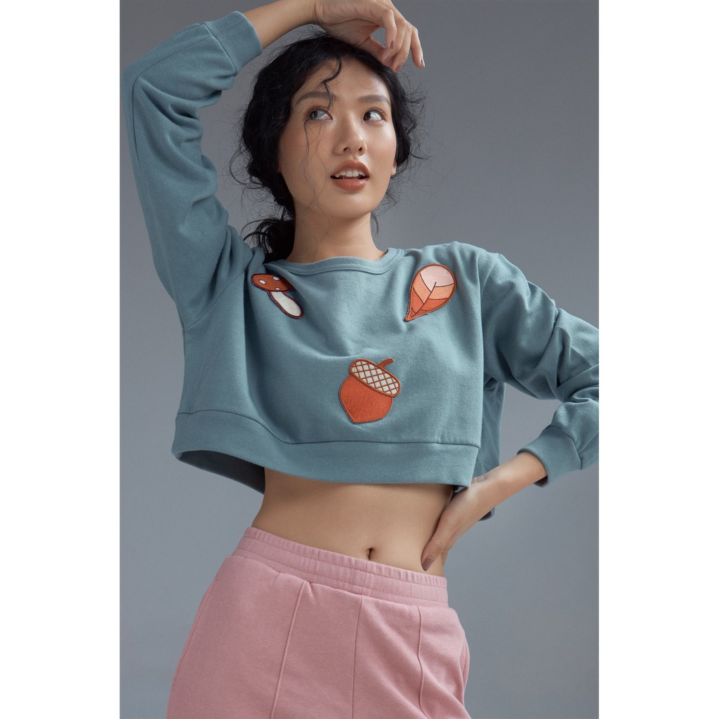 Áo nỉ nữ croptop cổ tròn – PHA33 – Cotonfio