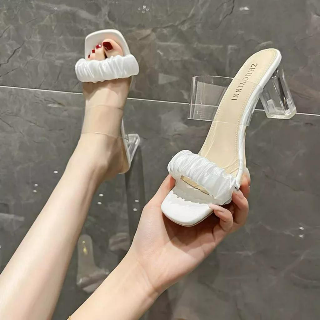 Guốc dép 7cm quai trong kết hợp quai bèo nhún nhúm cực xinh