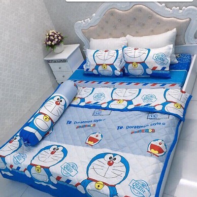 Bộ Ga Gối Cotton Poly Mẫu DORAEMON TEM THƯ siêu cute