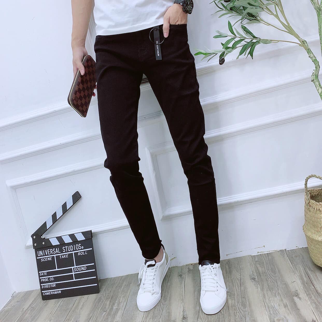 Quần jean nam màu đen trơn co giãn bốn chiều cao cấp đơn giản VNXK 310