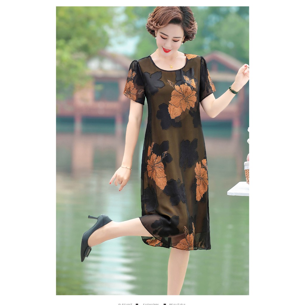 Đầm trung niên Cao cấp, voan 2 lớp cực đẹp và quý phái rambut 🎉🎉