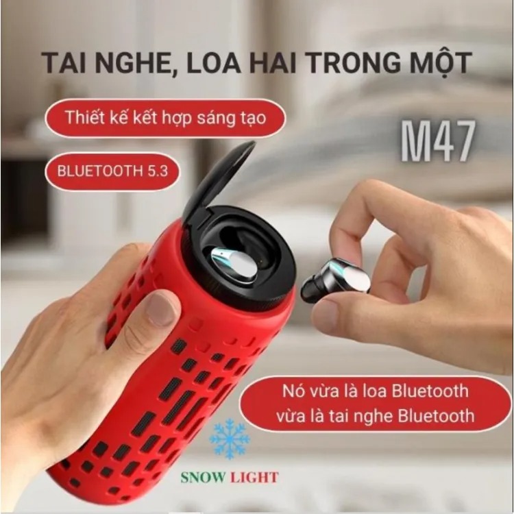 Tai nghe Bluetooh không dây SNOW LIGHT M47 Kiêm Loa Bluetooh 2in1 Đa Năng Cao Cấp, Loa Bluetooh kèm tai nghe 2 trong 1 phù hợp đi du lịch,âm thanh cực hay hát cực thích âm bass ấm sắt nét,Bảo hành 12 tháng 1 đổi 1.