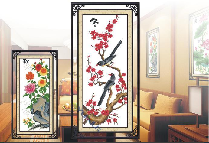 Tranh Thêu Chữ Thập Hoa Đào Ngày Xuân F326 (KHÁCH TỰ THÊU) KT:26X56CM