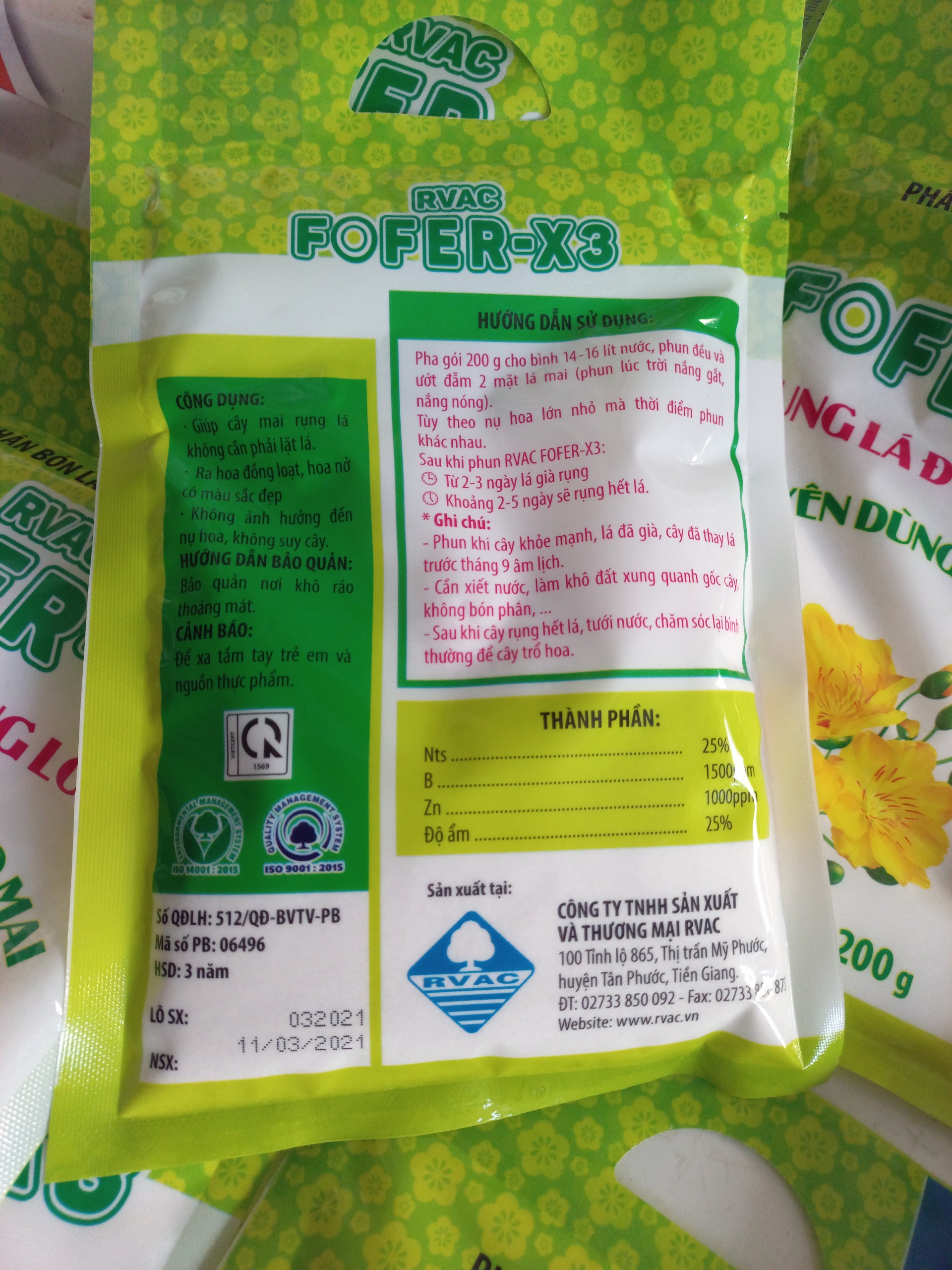 Rụng Lá Mai FOFER-X3 gói 200gr - Chế phẩm hổ trợ rụng lá mai - Không cần lặt tay