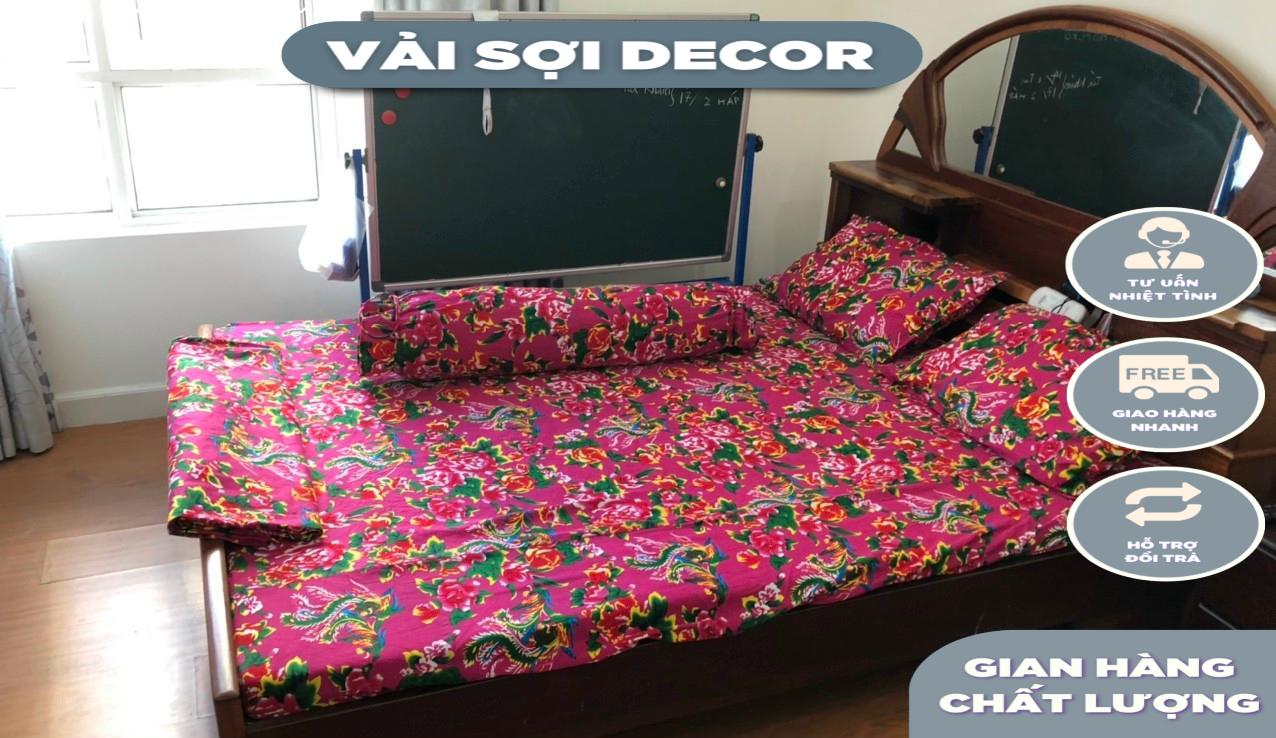 Vải chăn con công hồng sen (khổ vải 160cm x 97cm dài vô cùng)