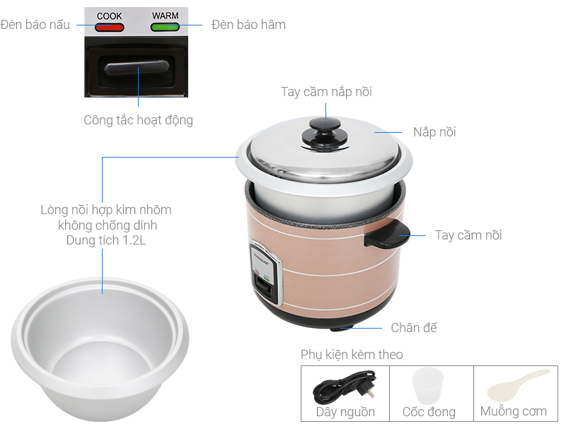 Nồi cơm nắp rời Sunhouse 1.2 lít SHD8105