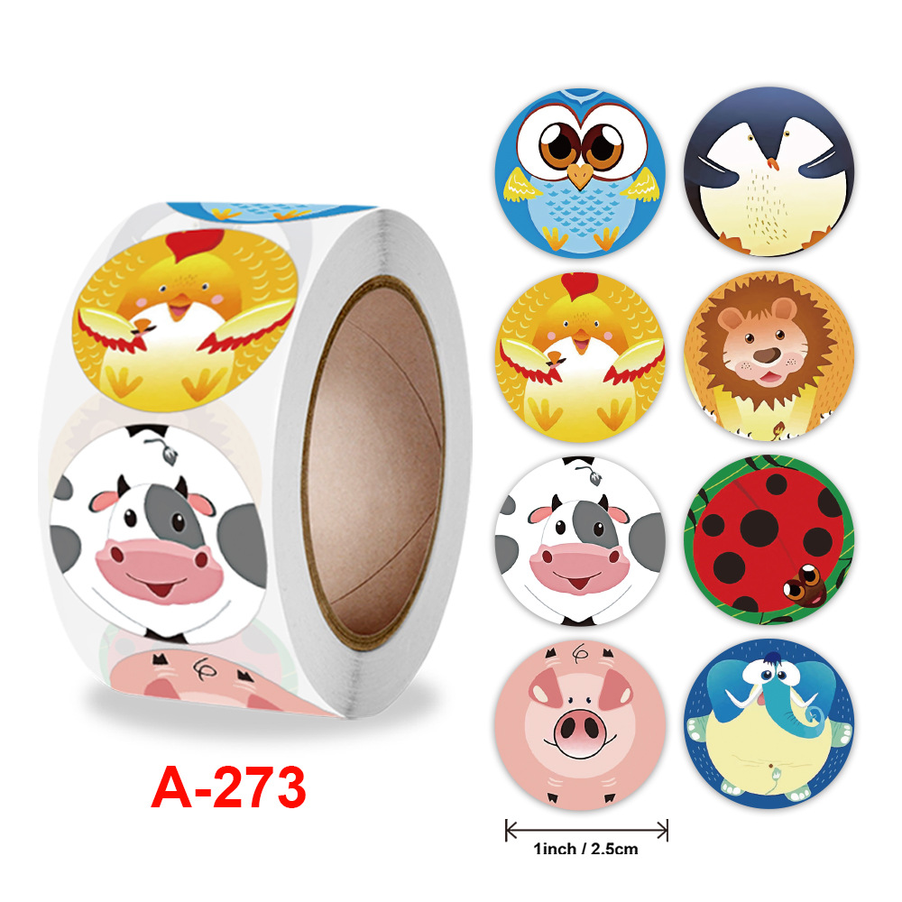 Cuộn 500 tem Sticker Hình thú dễ thương cho bé - 2.5cm