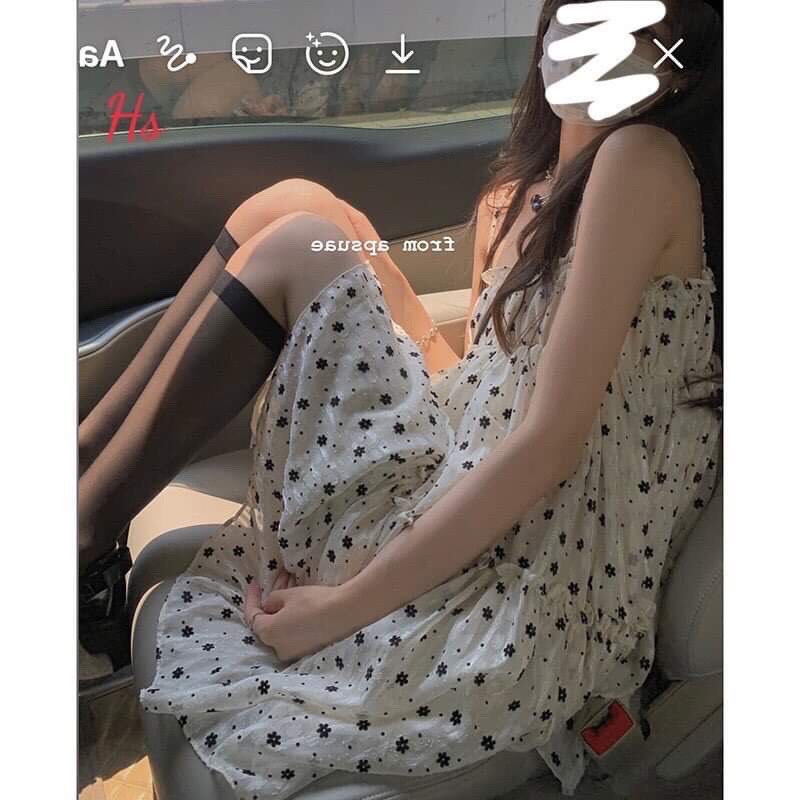 Váy hai dây hoa nhí đen HSU1