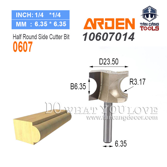 Mũi router bán nguyệt đánh chỉ lồi arden cốt 6.35 mm