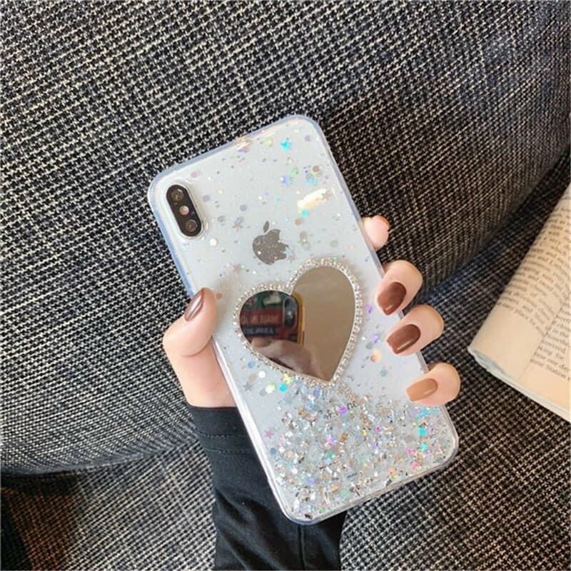 Ốp lưng Iphone gương trái tim đính nhũ
