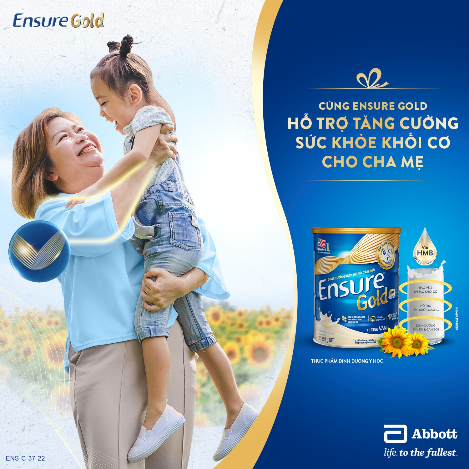 Lon sữa bột Ensure Gold Hương Vani 850g