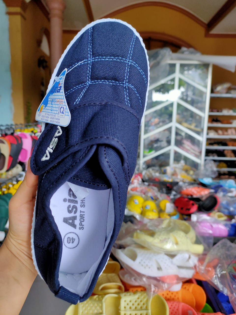 Giày Bata Asia xanh đen dán nam nữ
