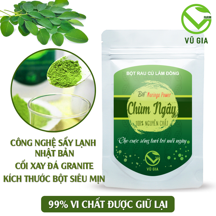 Bột Chùm Ngây Sấy Lạnh Nguyên Chất Vũ Gia (50g/ túi) - Ngừa loãng xương và bệnh ung thư, phục hồi cơ thể và tăng sức đề kháng, là thực phẩm bổ sung cho người thiếu chất
