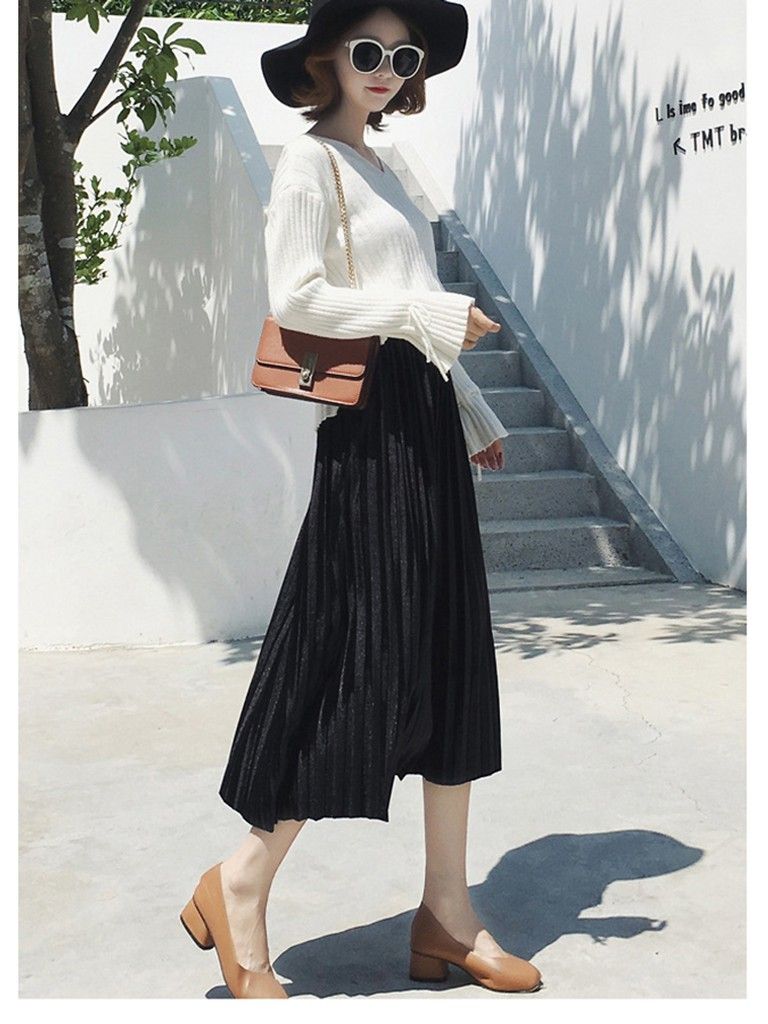 Chân váy dập ly nhỏ, dáng dài, chất CÁT HÀN