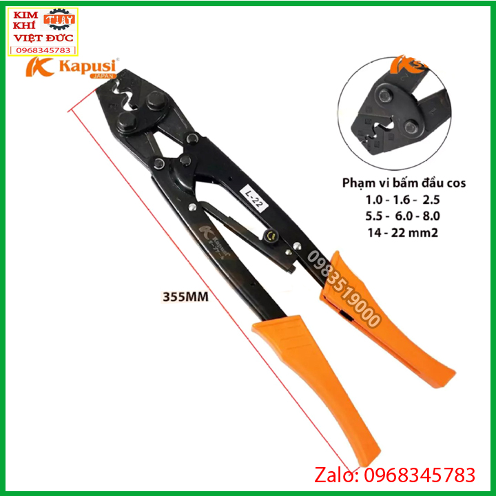 Kìm bấm cos nhật bản kapusi 16l 1.25-16mm - kìm ép cốt chính hãng
