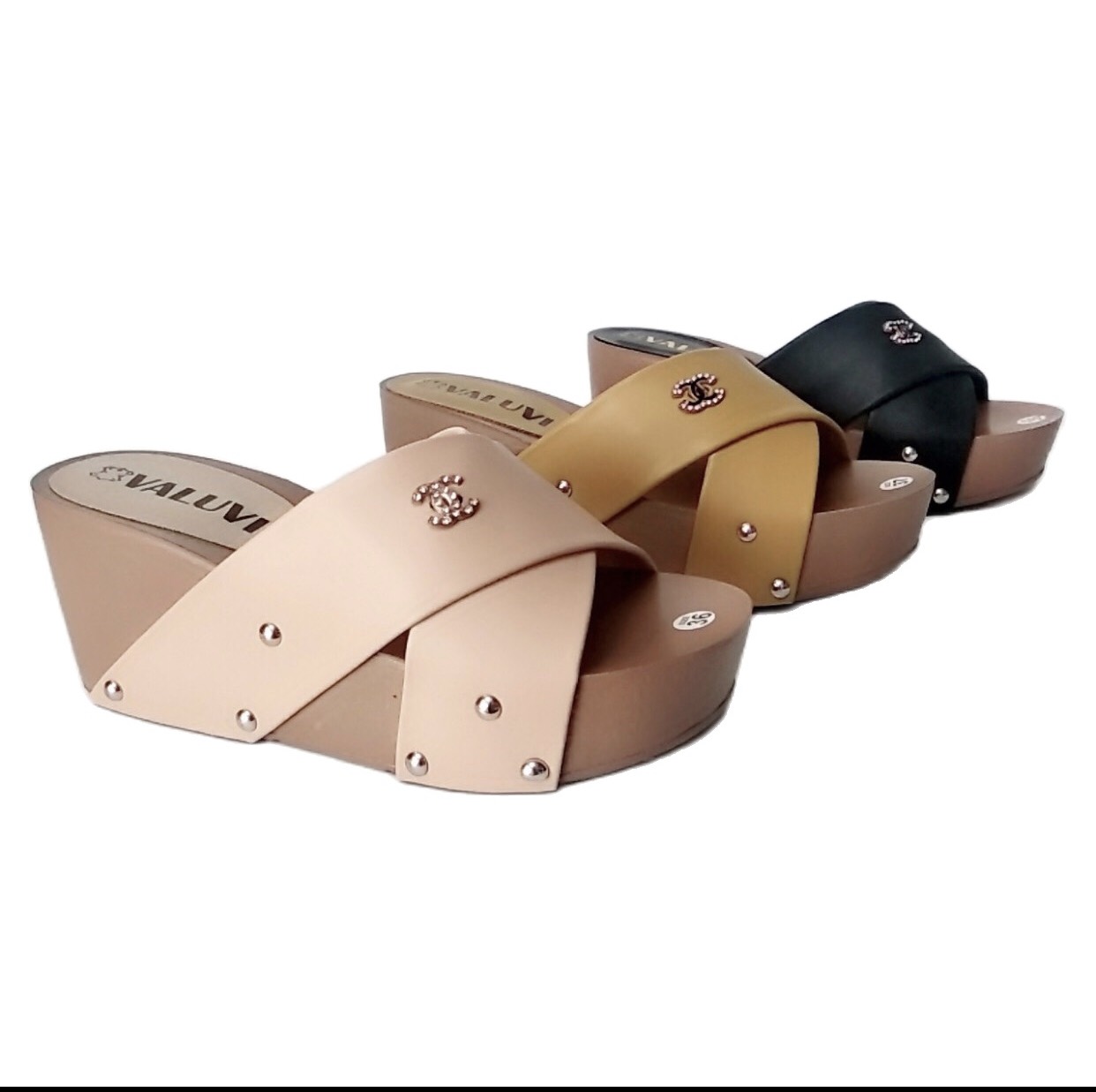 Form nhỏ tăng size - Dép đế xuồng dép nữ guốc xuồng quai chéo gắn khóa