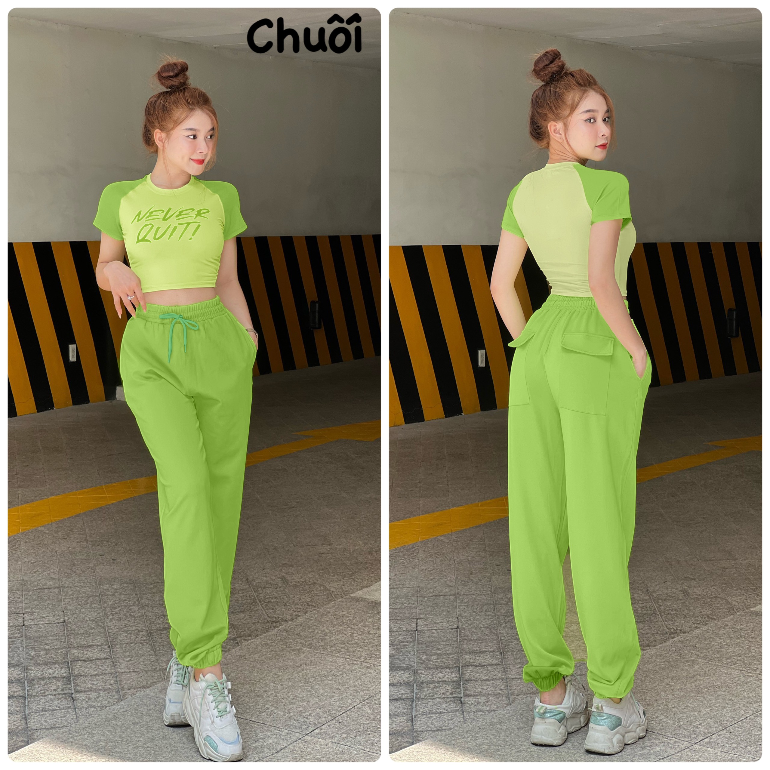 Set dài jogger thể thao nữ tay ngắn mix 2 màu siêu xinh