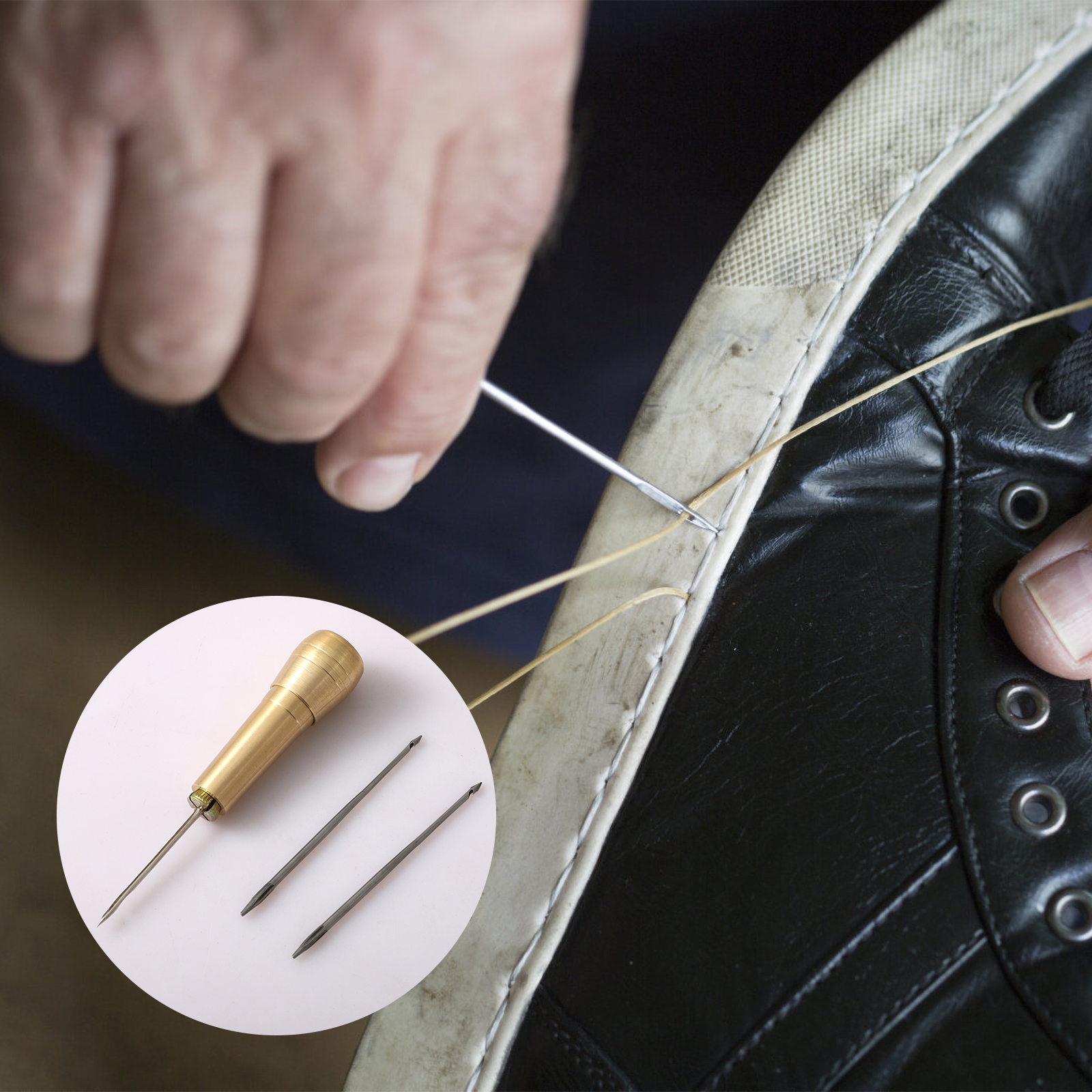 1sets Sewing Shoe Repair Tool Awl Leather Craft Kit Tools with Copper Handle Cone Needle