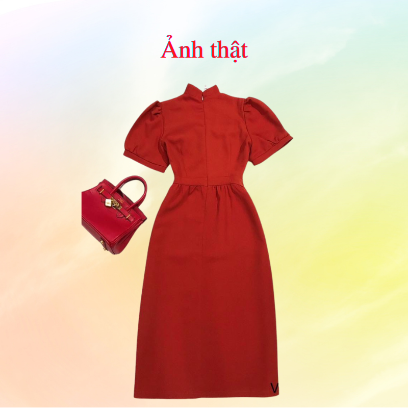 Váy body đầm nữ dự tiệc freesize chất kate lụa cổ kiểu nút bọc màu đỏ kimhoa77