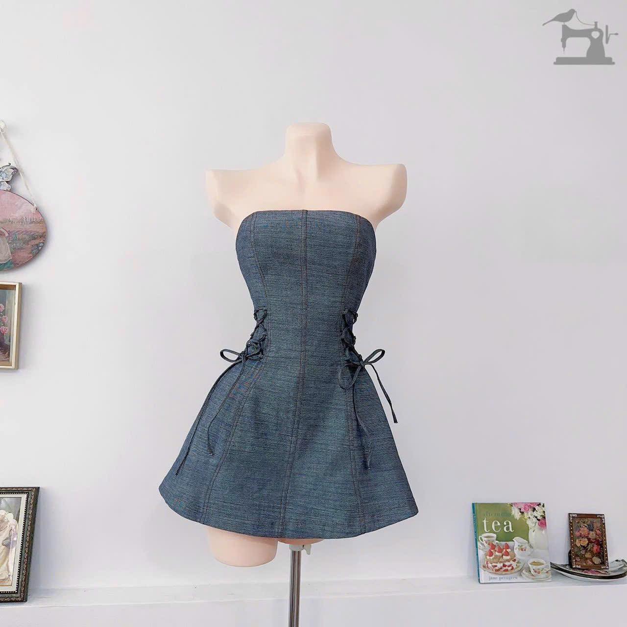 Đầm Cúp Ngực Jean Đan Eo Siêu Hách Dáng CC100