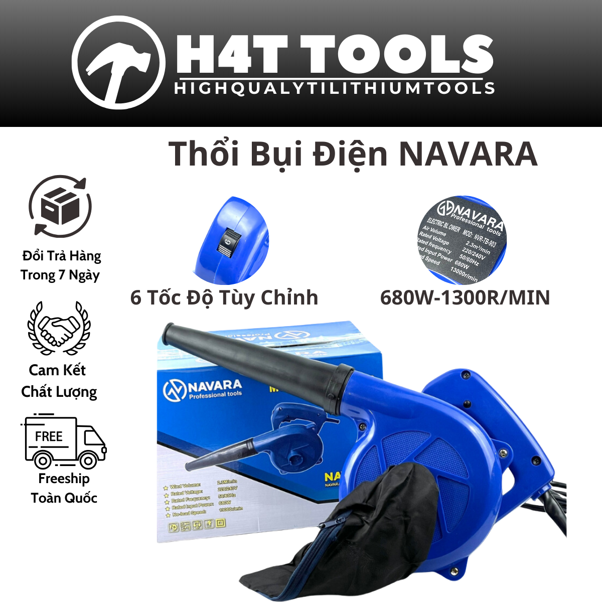 Máy thổi bụi Navara 903 680W, máy thổi hút bụi 6 chức năng