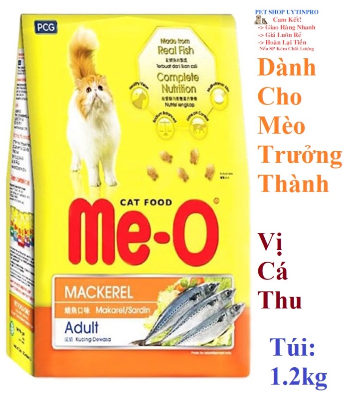 THỨC ĂN MÈO LỚN Me-O Dạng hạt Vị cá thu Túi 1.2kg Xuất xứ Thái Lan
