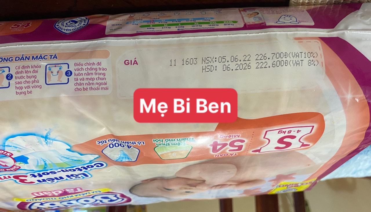 [Chính Hãng] Tã Dán Bobby Sơ Sinh Siêu Thấm Size S54 Miếng Dành Cho Bé 4-8Kg